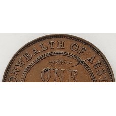 AUSTRALIA 1934 . ONE 1 PENNY . ERROR . PLANCHET FLAW
